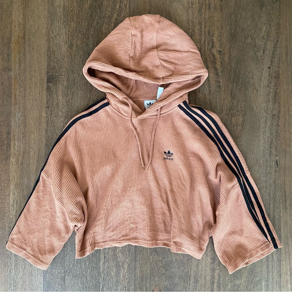 Adidas Waffle Knit Cropped Hoodie Sweatshirt